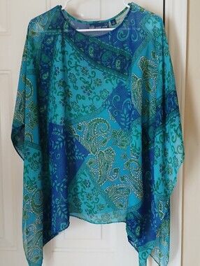 Boho Patchwork Paisley Tunic Top in Turquoise & Navy